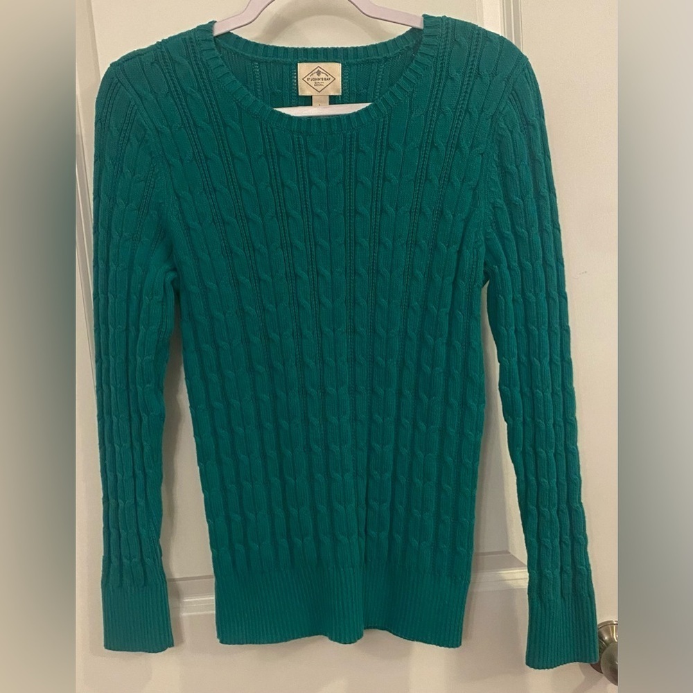 St John’s Bay Sweater Women’s Sz L Green Cable Knit Vintage